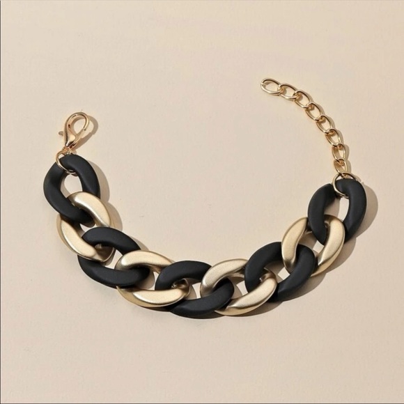 Chunky Matte Black + Gold Chain Link Bracelet - Picture 3 of 4